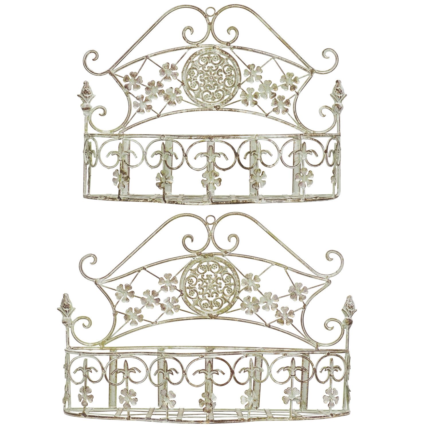 Moritz Blumentopf Wandkörbe Pflanzkörbe 2er Set grau weiß, Pflanzkorb Landhausstil Shabby Blumentopfhalter Gartendeko