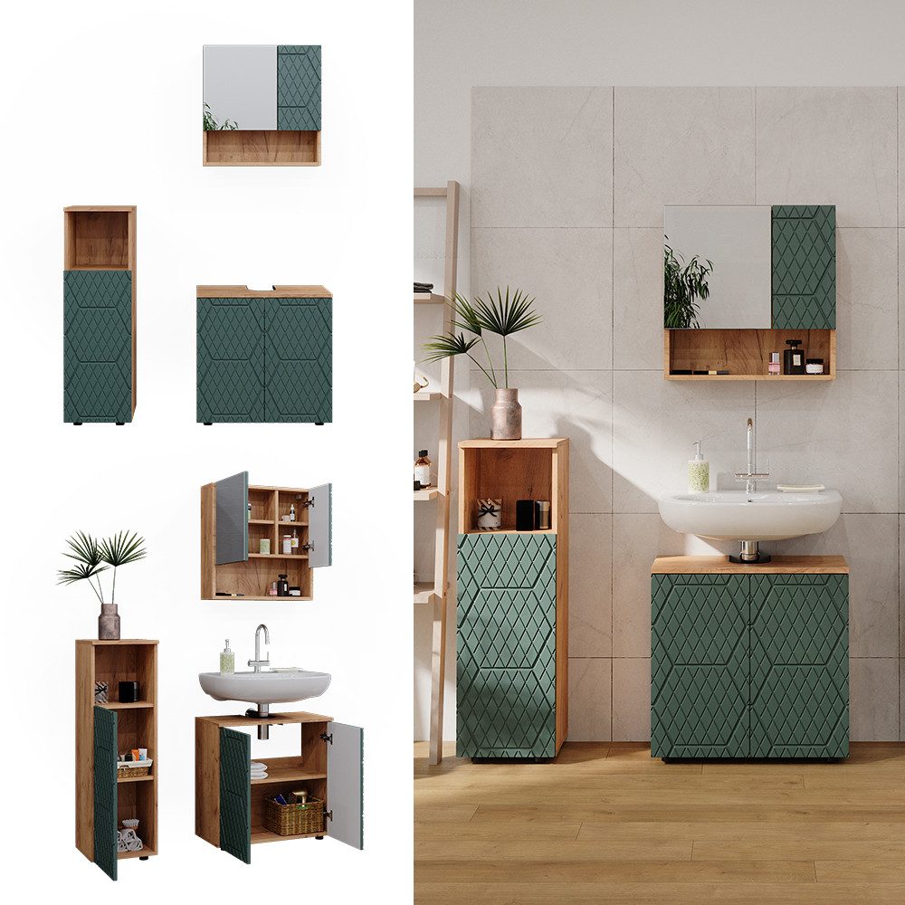 Vicco Badmöbel-Set Irma, Goldkraft Eiche/Grün, 3 günstig online kaufen