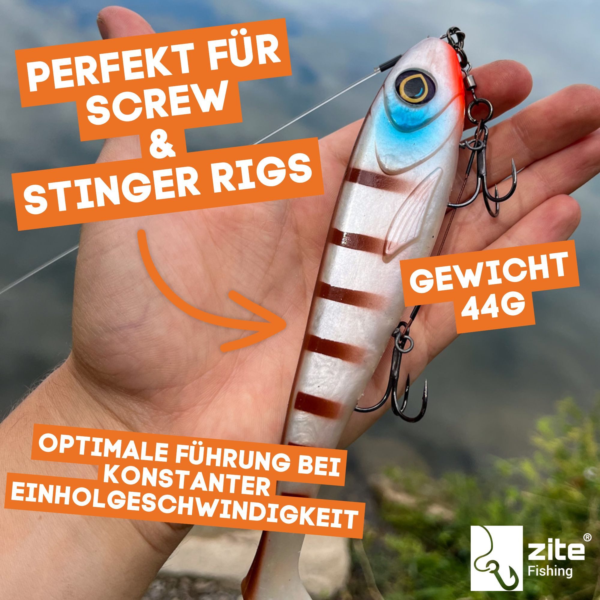 Zite Kunstköder Gummifisch Inzite Flanker Hecht-Shad Spinnfischen 18,5 cm 3er Set