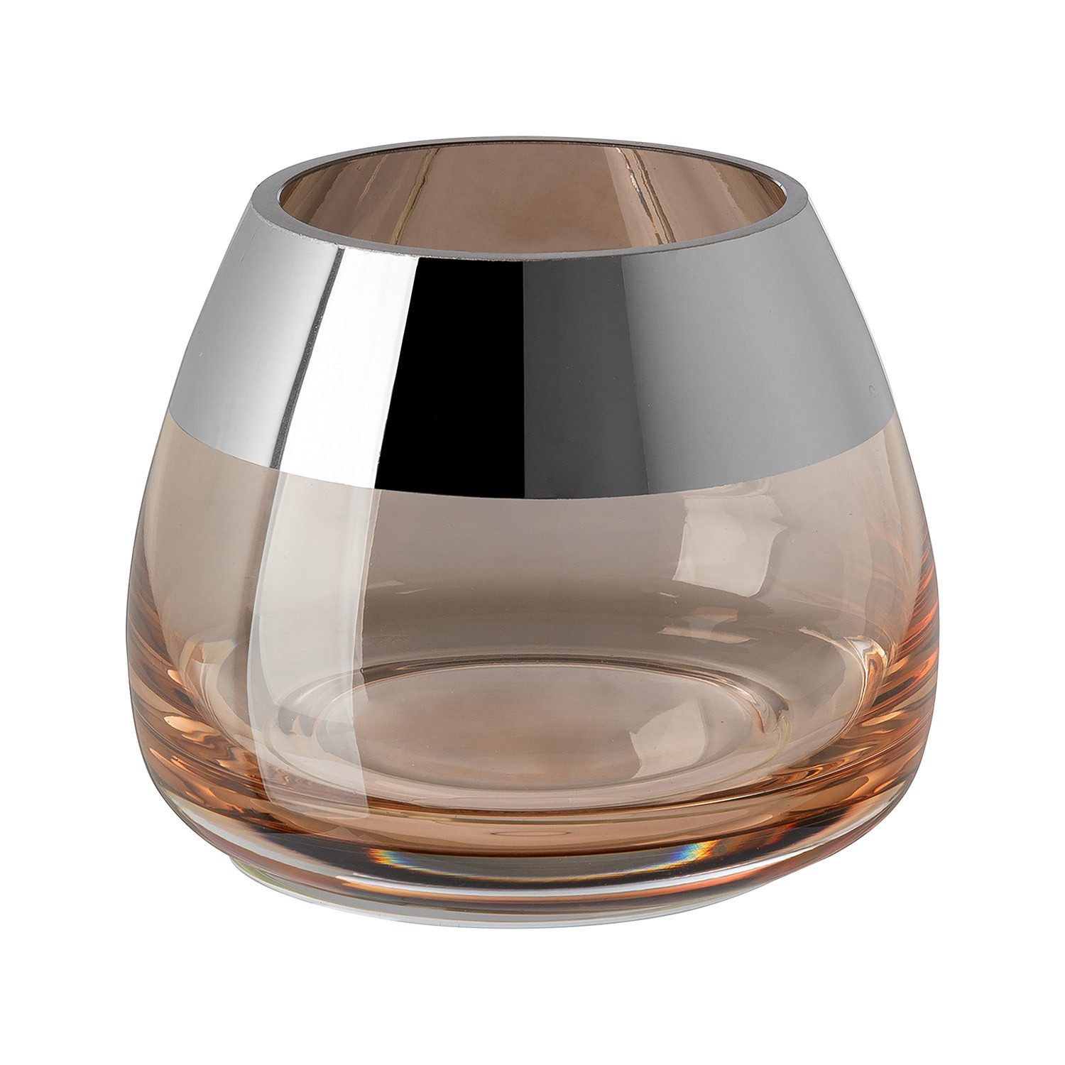 Fink Teelichthalter BELLA Teelichthalter - H.8,5cm x D.11cm - Glas - sand/silberfarben (1xWindlicht, 1 St., Leuchte - Geschenk für Frauen), Edles Glas-Windlicht: Kerzenhalter für Stumpenkerzen & Kerzenleuchter