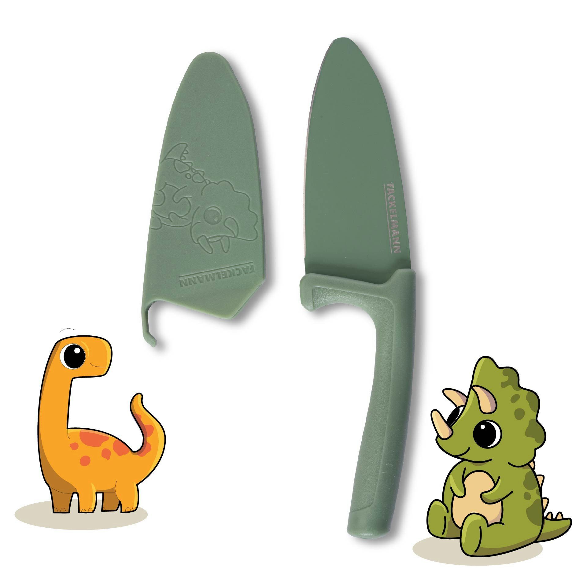 FACKELMANN Kinderbesteck Kinderkochmesser Dino, Mini Messer, Kindermesser, mit Klingenschutz