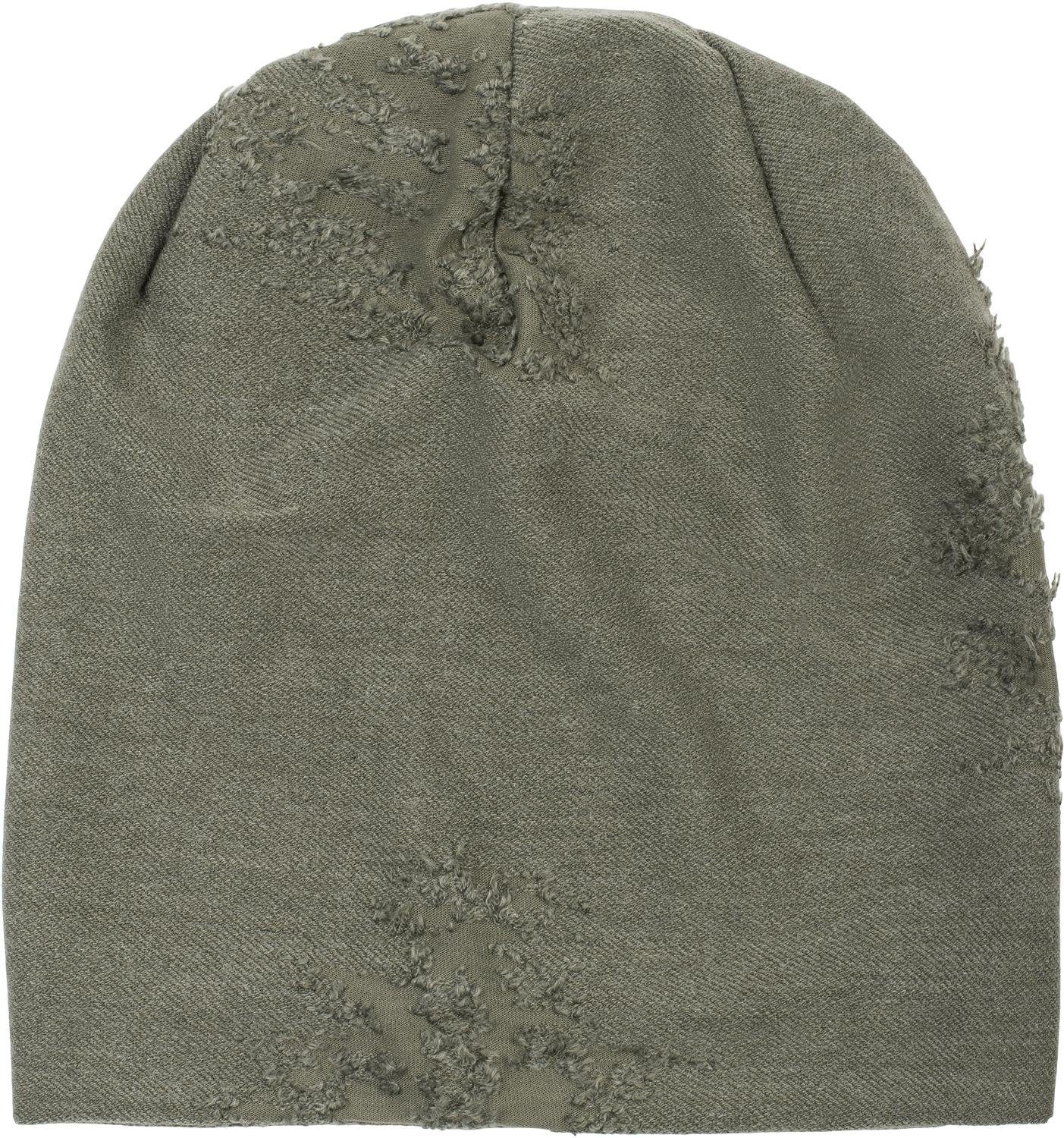 (1-St) styleBREAKER Mütze Look Oliv Beanie Beanie Destroyed