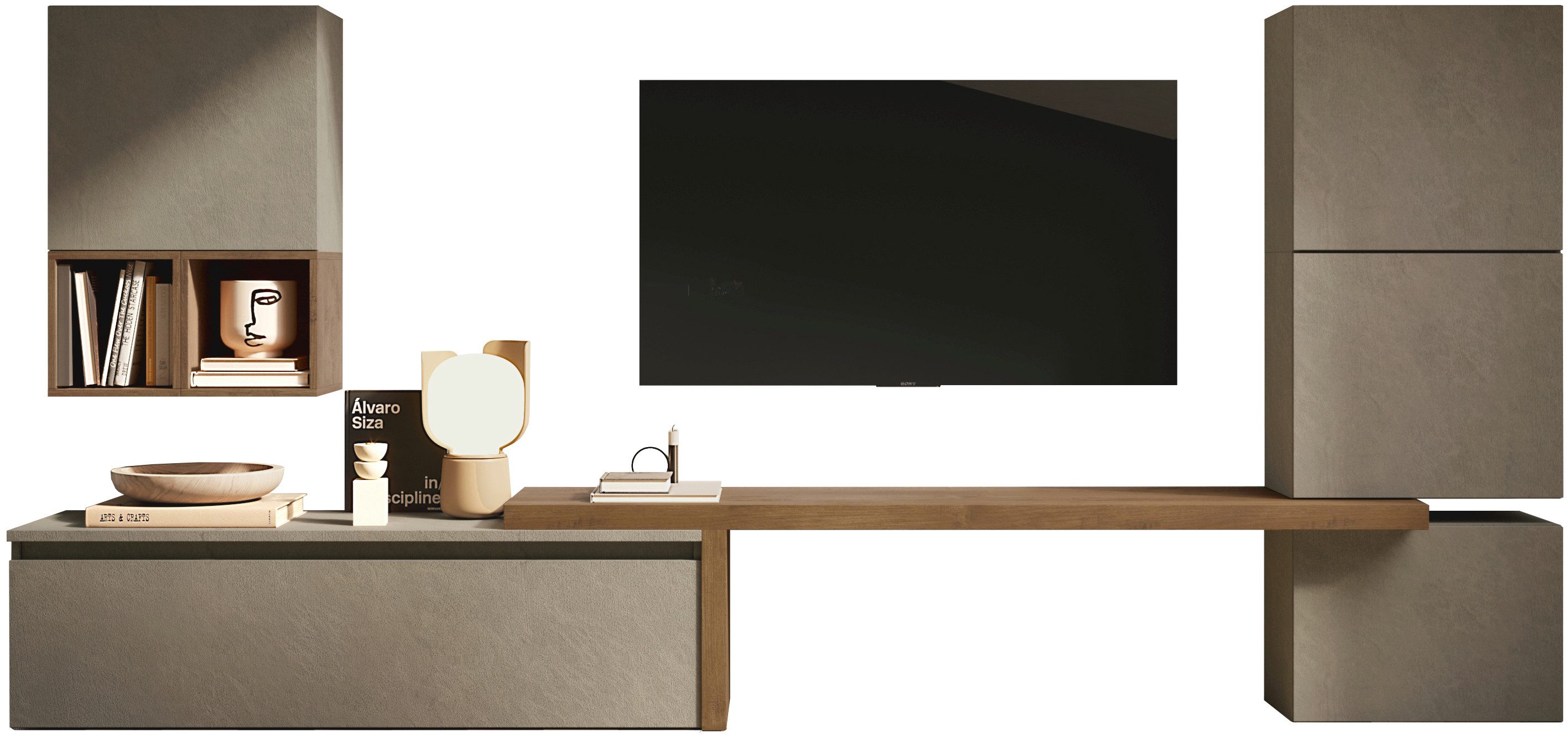 Home affaire Wohnwand Infinity, 7tlg. Breite 290 cm, Höhe variabel, Schrankwand, Anbauwand, (7-St), (Lowboard, T-Boden, 3x Hängewürfel, Würfelregal Set, Würfel-Element)