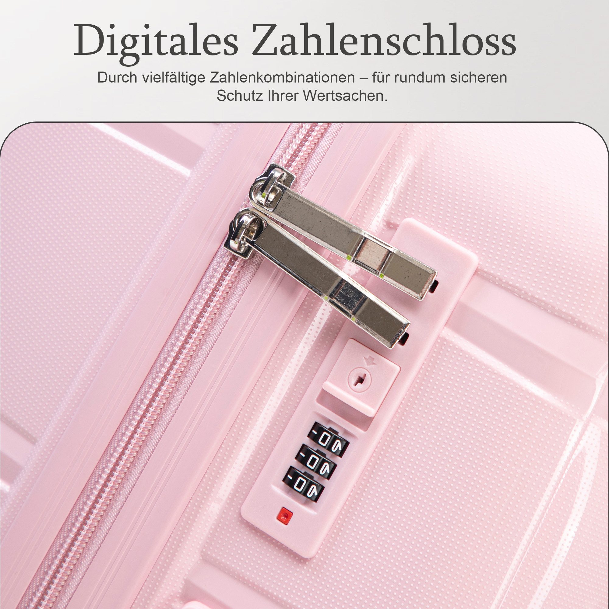 i@home Kofferset 20 Zoll Glänzender PP-Handgepäckkoffer, 360° Leichtlaufrollen, Rosa, 4 Rollen, (1 tlg., 1 Handgepäck), mit Eisen-Teleskopgriff, Leichter Reisek – Bild 4 von 5
