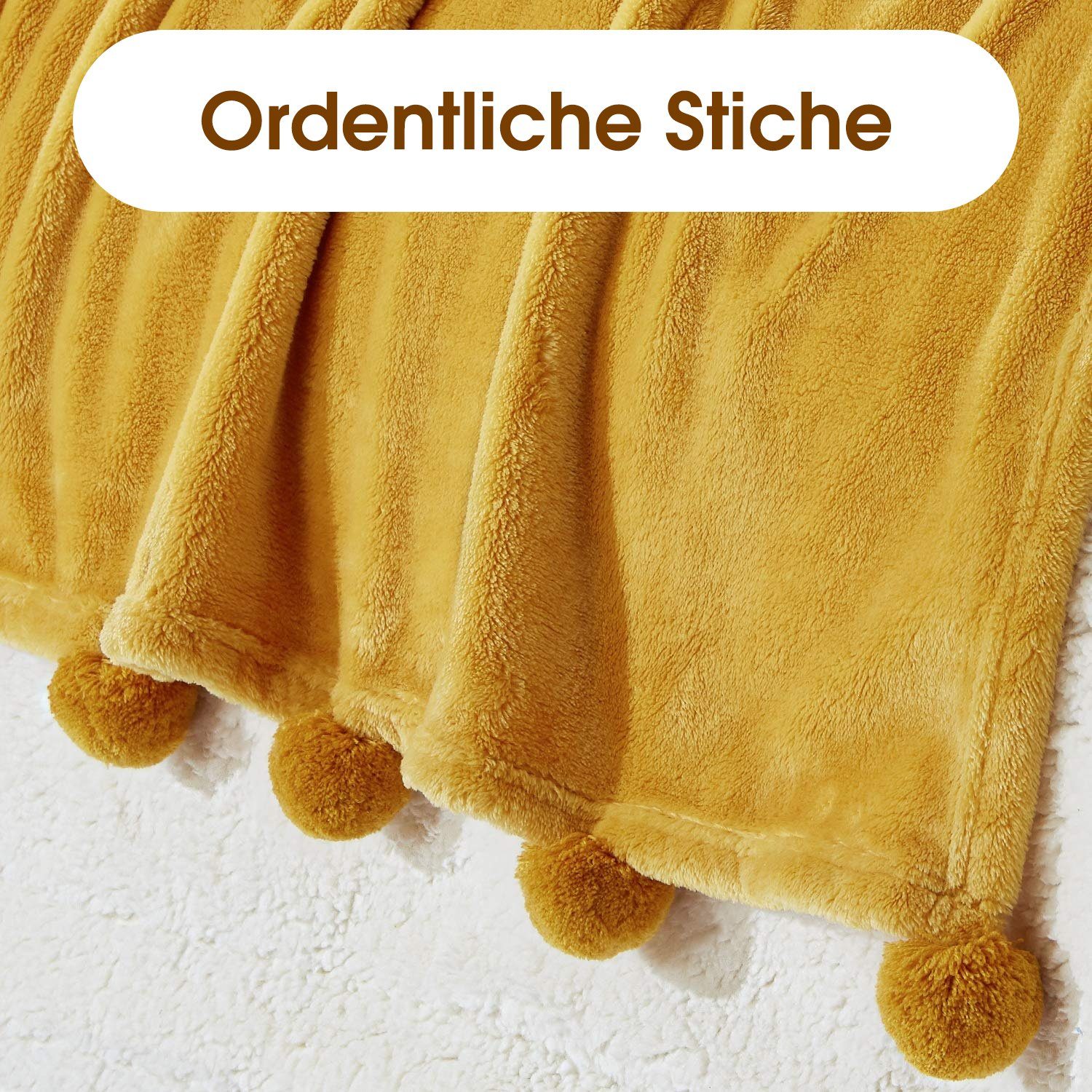 x Überwurfgröße, Gelb HOMEIDEAS, 127 cm Wohndecke, 155 Flanell-Fleece-Decke,