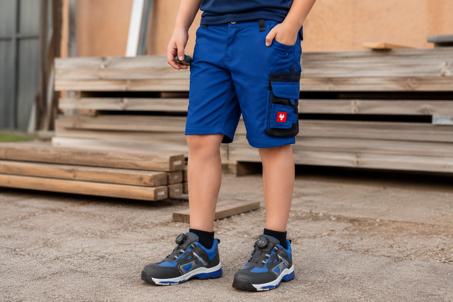 Engelbert Strauss Shorts Kinder Outdoor Shorts e.s.motion kobalt/pazifik mit vielen Taschen Robuste Kinder-Workwear, verstellbarer Elastikbund, 8 Funktionstaschen