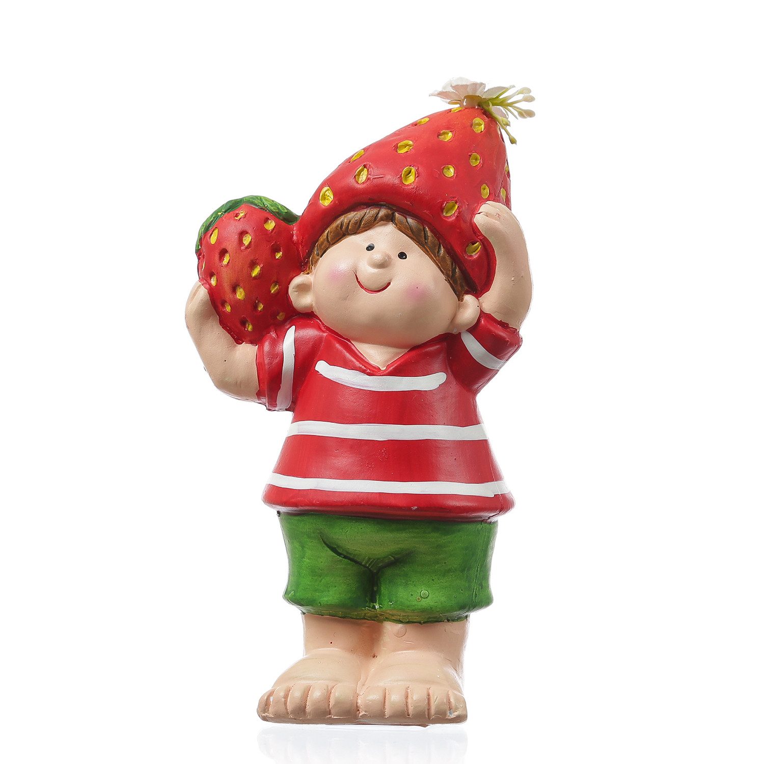 MARELIDA Gartenfigur Dekofigur Erdbeerjunge Fritz mit Erdbeere Gartendeko H: 18,5cm