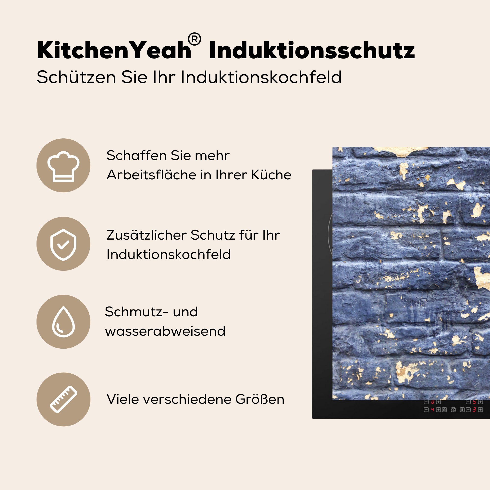 cm, MuchoWow - küche - tlg), - Ceranfeldabdeckung, Induktionsschutz Farbe, für Vinyl, Herdblende-/Abdeckplatte 83x51 (1 Ziegel Wände Arbeitsplatte