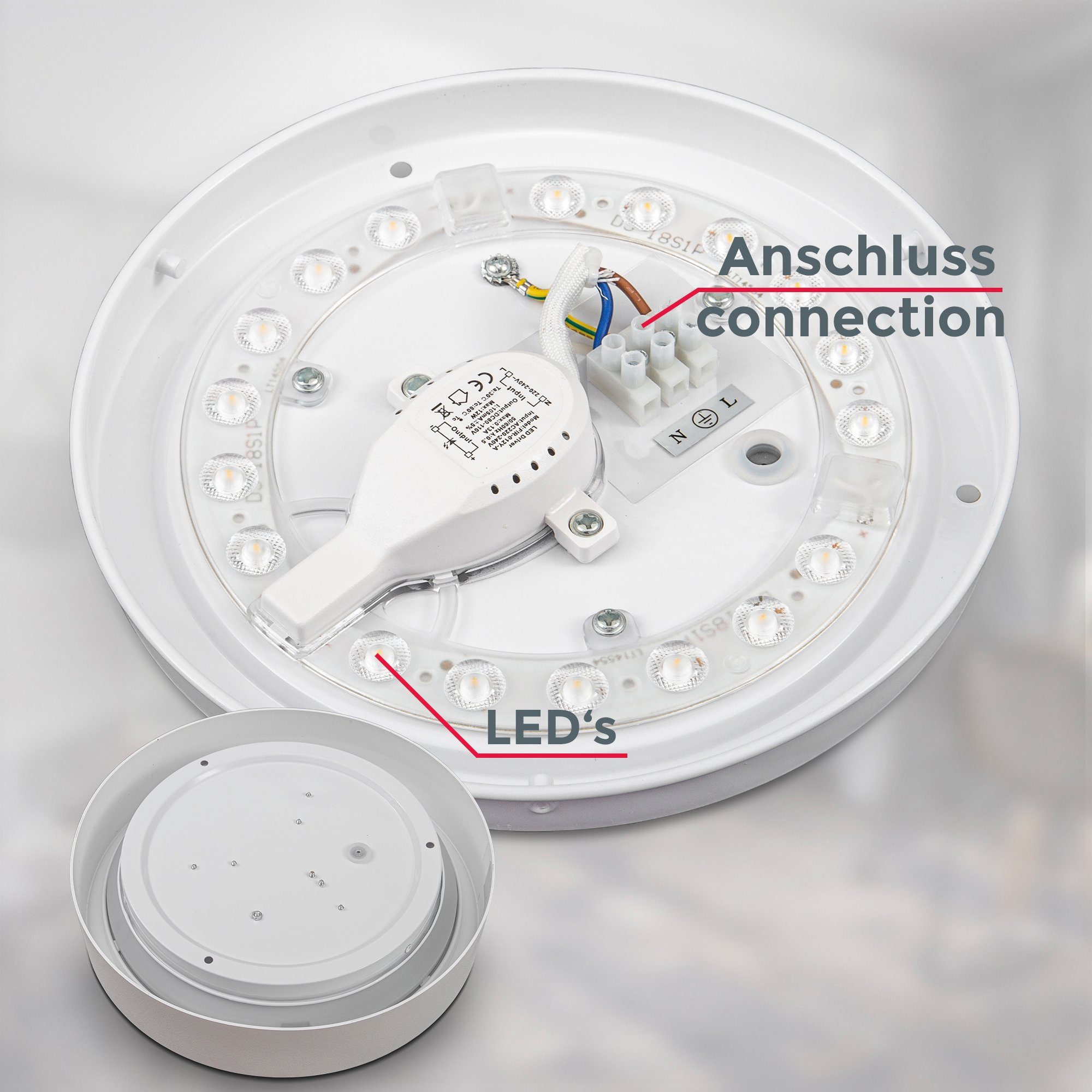 B.K.Licht LED Deckenleuchte BK_DL1465 LED 1.500 Kunststoff, 15W, Licht, Ø33,5cm, LED mit Lumen, Neutralweißes IP20 integriert, 4.000K Neutralweiß, Weiß-Matt, fest Küchenlampe Deckenlampe