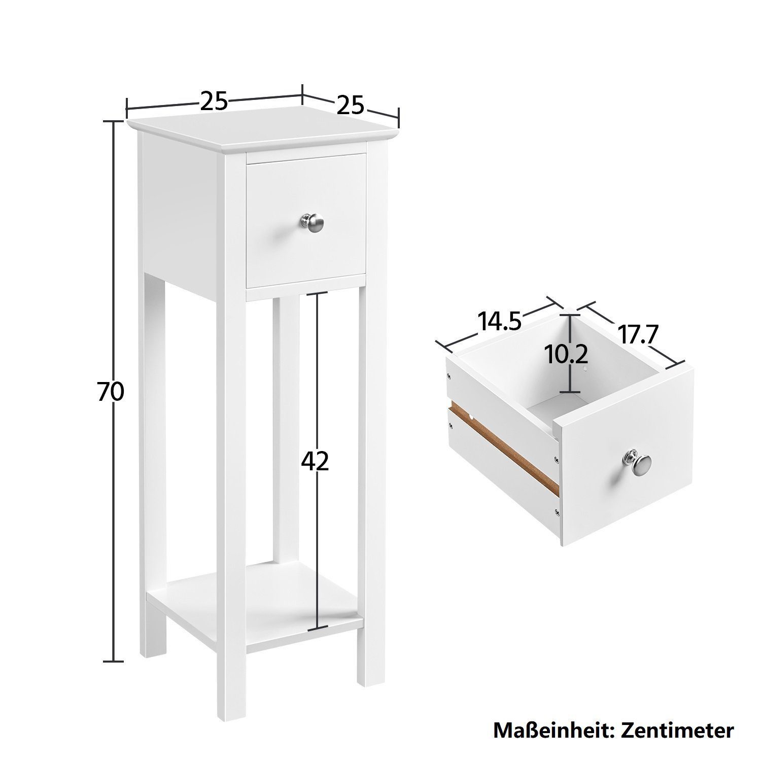 Yaheetech Nachttisch Schmaler Sofatisch (2-St), Beistelltisch mit Schublade und offener Ablage, 25 × 25 × 70 cm