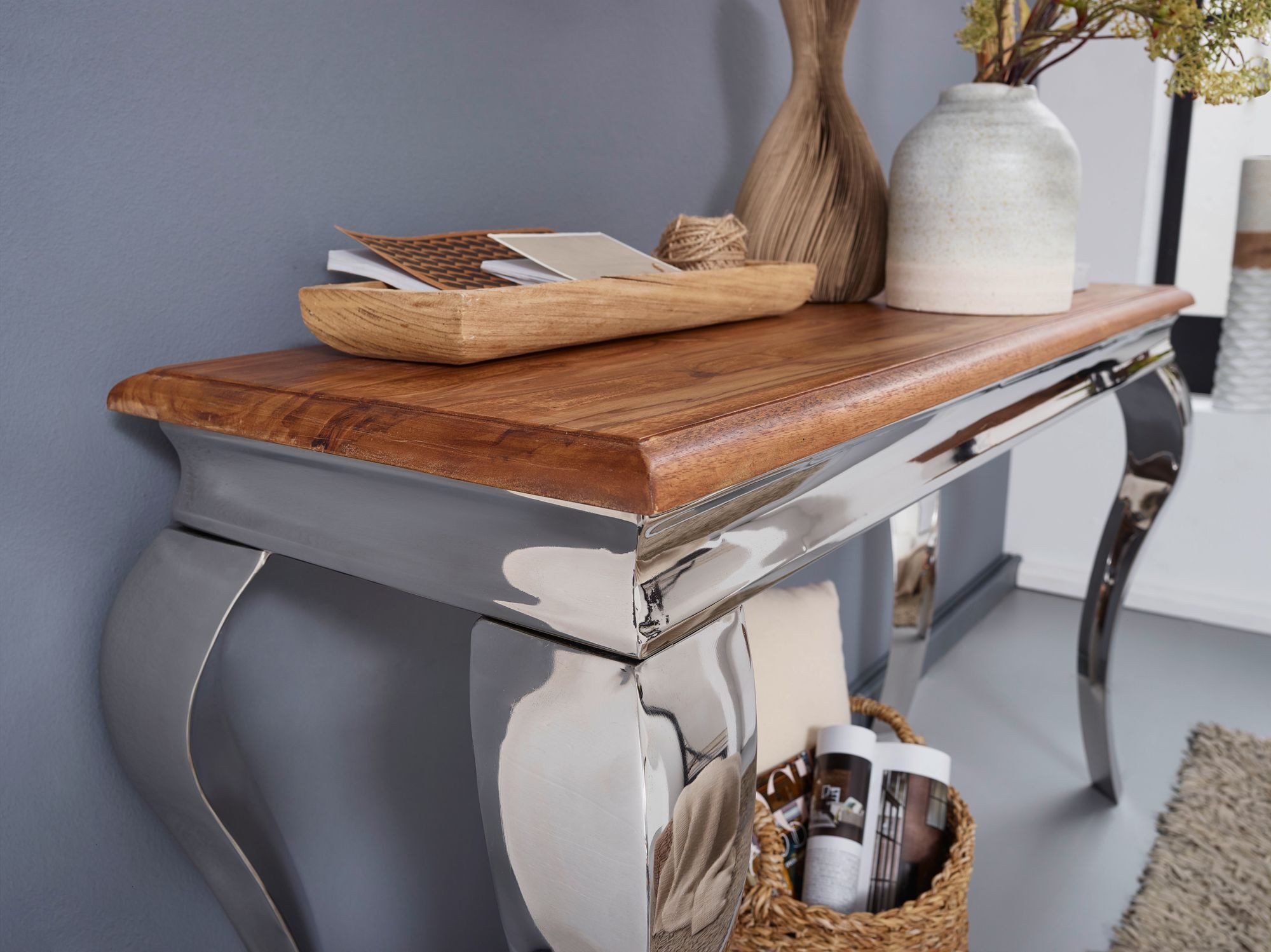 tinkaro Kommode VIKTORIA Massivholz, Walnuss finish Schminktisch Braun/Silber (1 St)