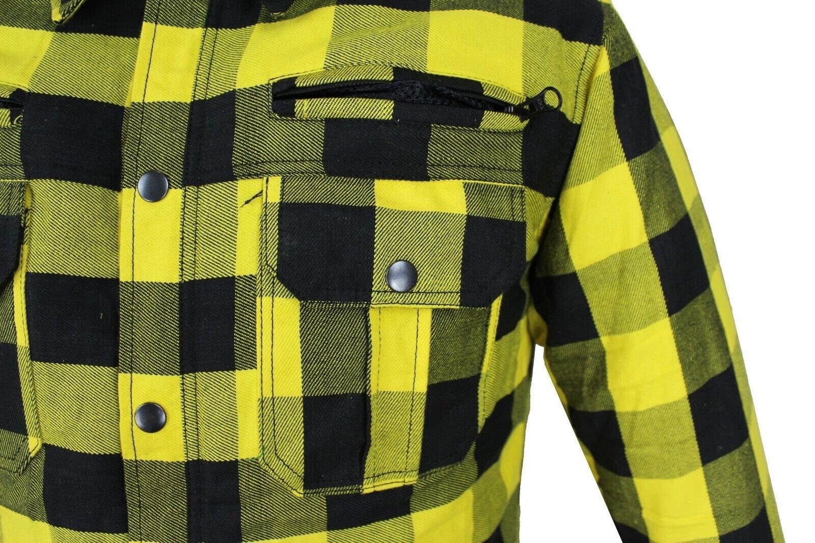 Alpha Speeds Motorradjacke Flanell-Holzfäller Motorrad KEV ARAMID Lumber Biker Hemd SLIM Gelb (Wasserdicht & Winddicht & Atmungsaktiv + Belüftungstaschen / Motorradhemd) All Season, wasserdichte Reißverschlüsse, mit Protektoren