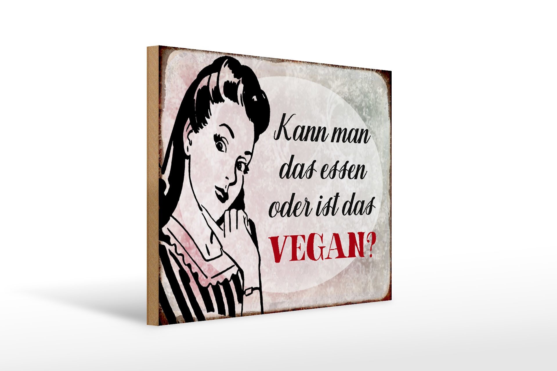 Holzbild Retro 40x30cm kann man das essen ist das Vegan