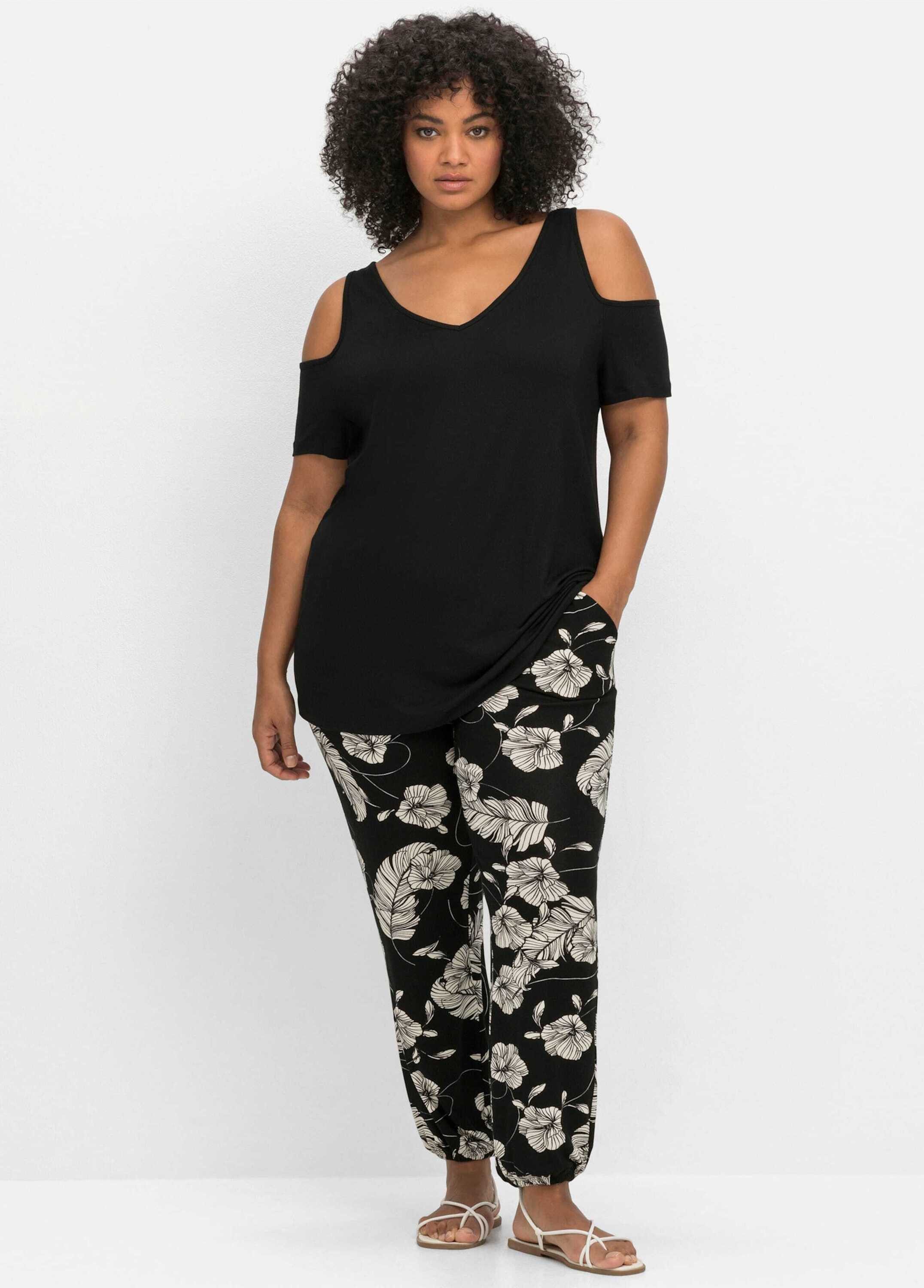 Sheego T-Shirt T-Shirt Kurzarm mit V-Ausschnitt, im schulterfreien Look günstig online kaufen