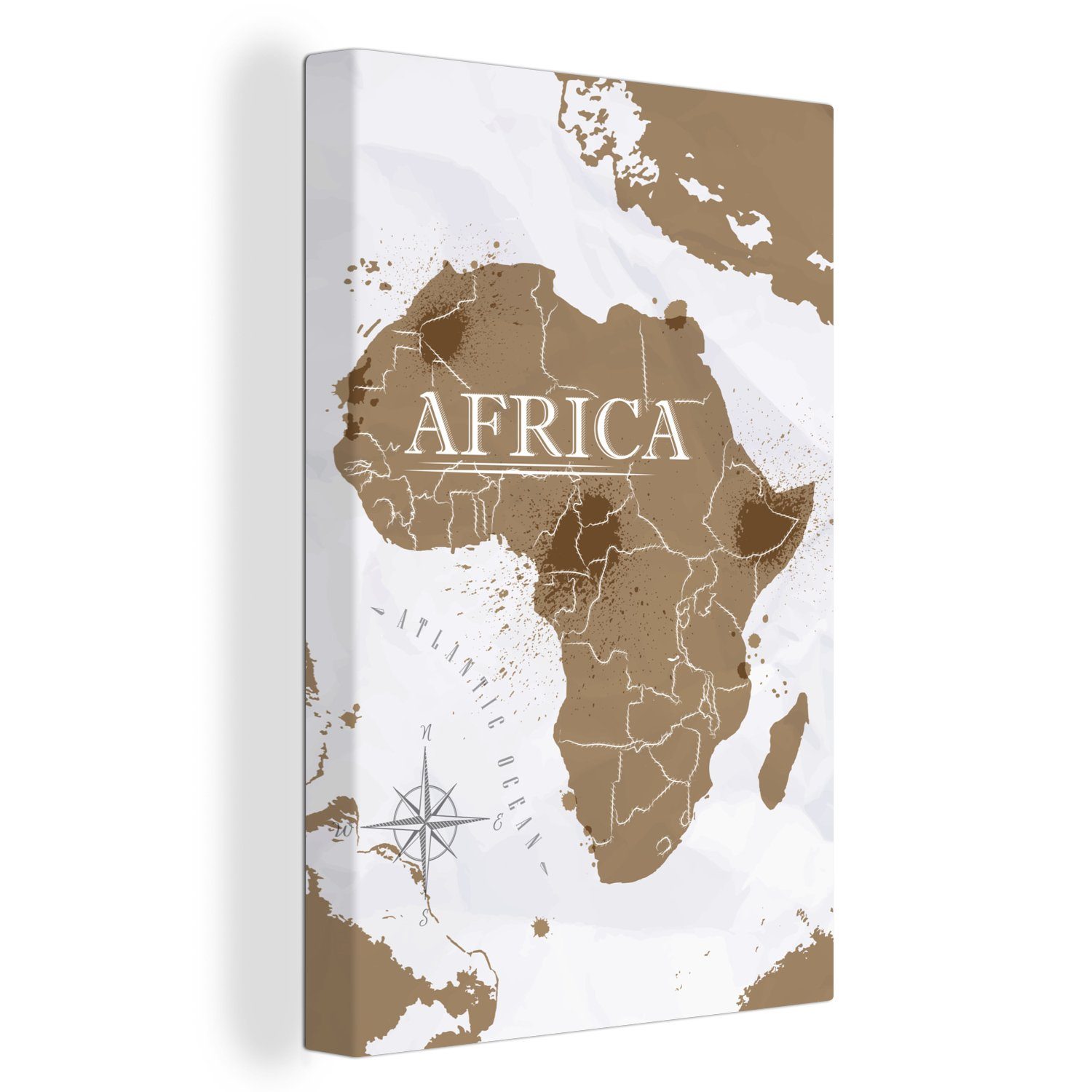 OneMillionCanvasses® Leinwandbild Weltkarte - Braun - Afrika, (1 St), Leinwandbild fertig bespannt inkl. Zackenaufhänger, Gemälde, 20x30 cm
