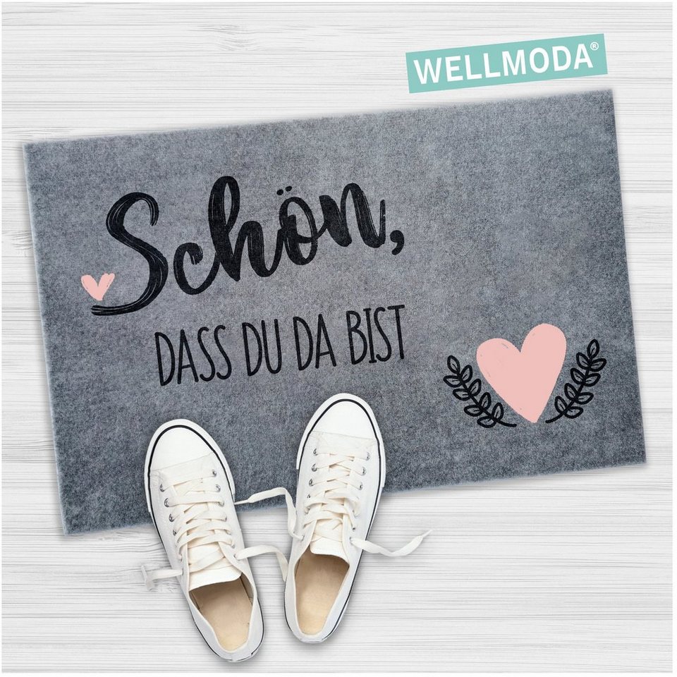 Fußmatte Schön, dass du da bist I Beliebt, rutschfest, waschbar &  pflegeleicht, WELLMODA, Rechteckig, Höhe: 6 mm