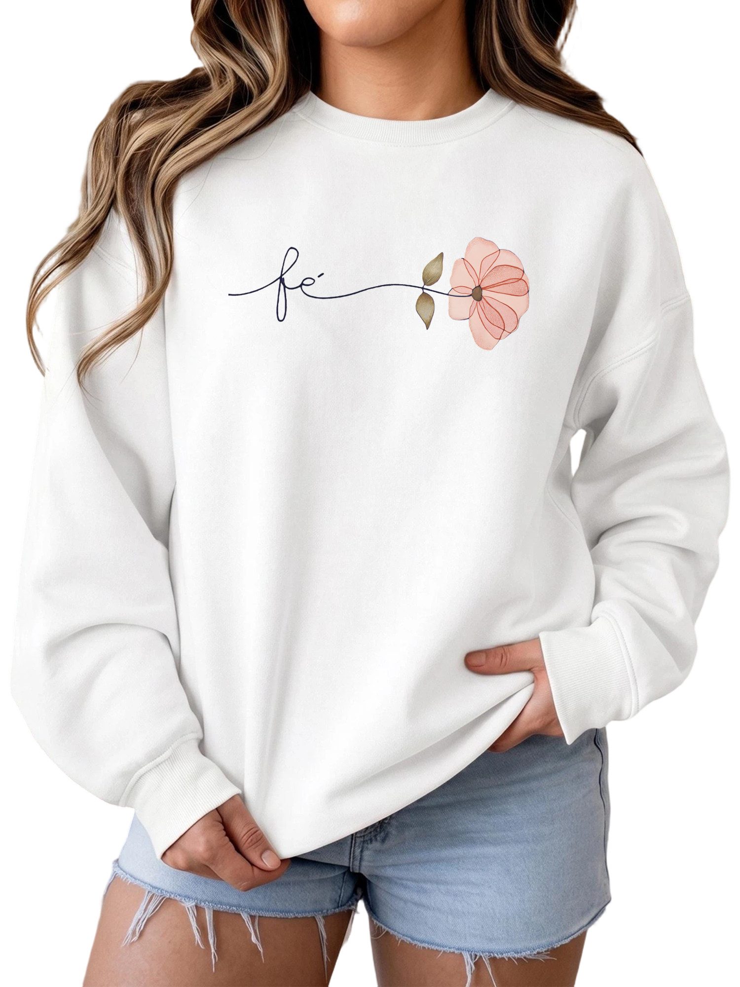 PYLIKE Sweatshirt Fleecepullover Damen,Sweatshirt mit Rose Print,Langarm Lockerem Fit Bequem für Herbst & Winter