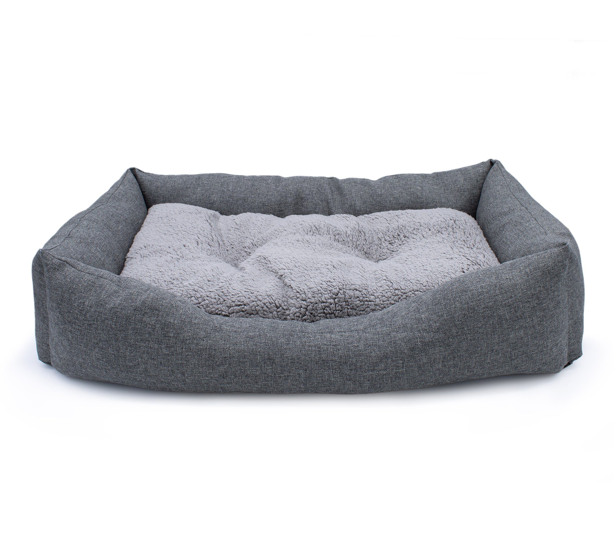 Spetebo Hundekorb Plüsch Heimtier Korb in grau mit entnehmbarem Kissen, Polyester, Hundebett mit rutschfester Unterseite