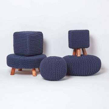 Homescapes Pouf Gestrickter Sitzwürfel 100% Baumwolle, marineblau