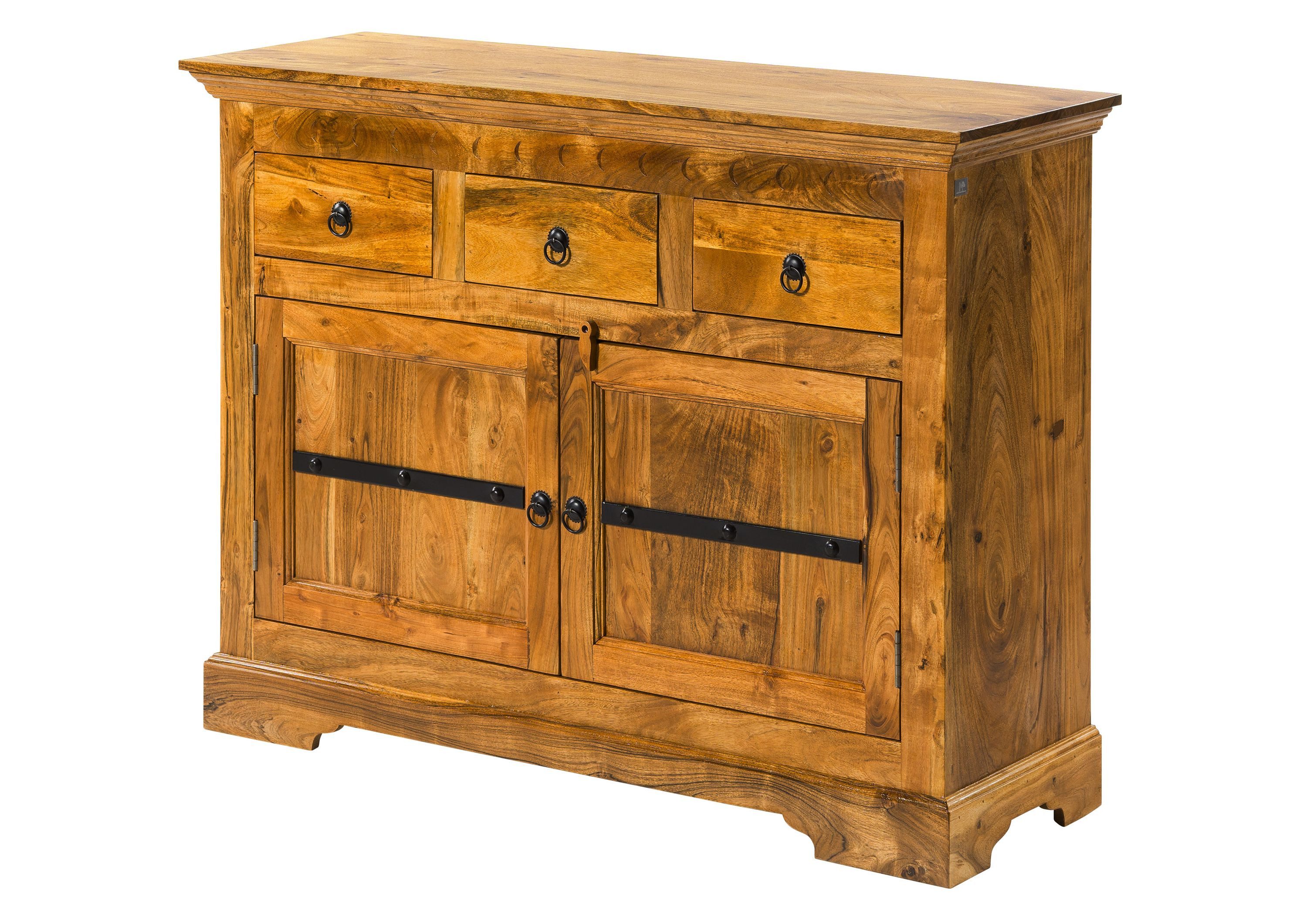 Massivmoebel24 Kommode OXFORD Akazie Massivholz hellbraun (Massivholz montiert 51 kg OXFORD #0531), Akazie 120x40x90 cm (BxTxH) hellbraun lackiert