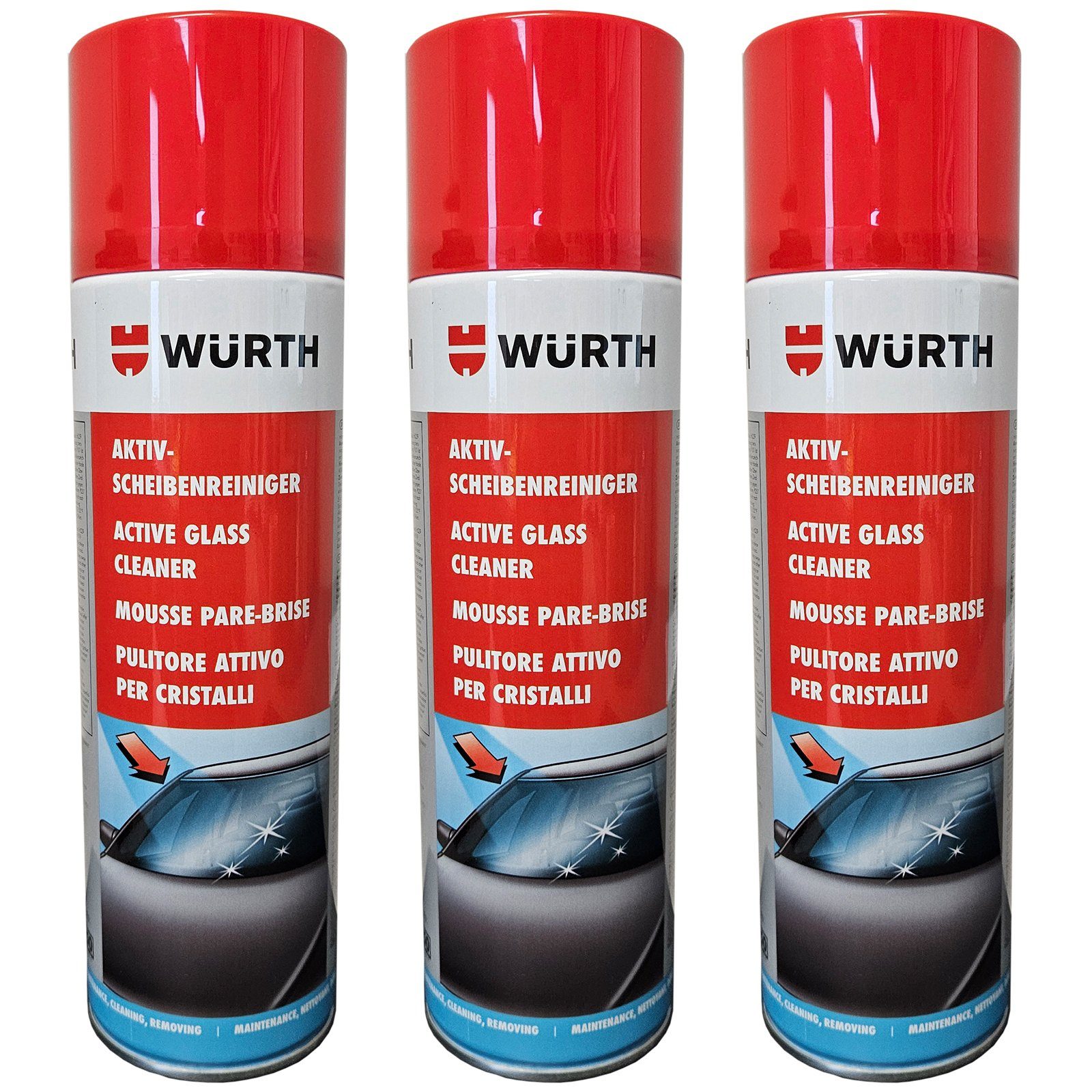 Würth 3 x Würth Aktiv Scheibenreiniger Dose à 500 ml 089025 Auto-Reinigungsmittel