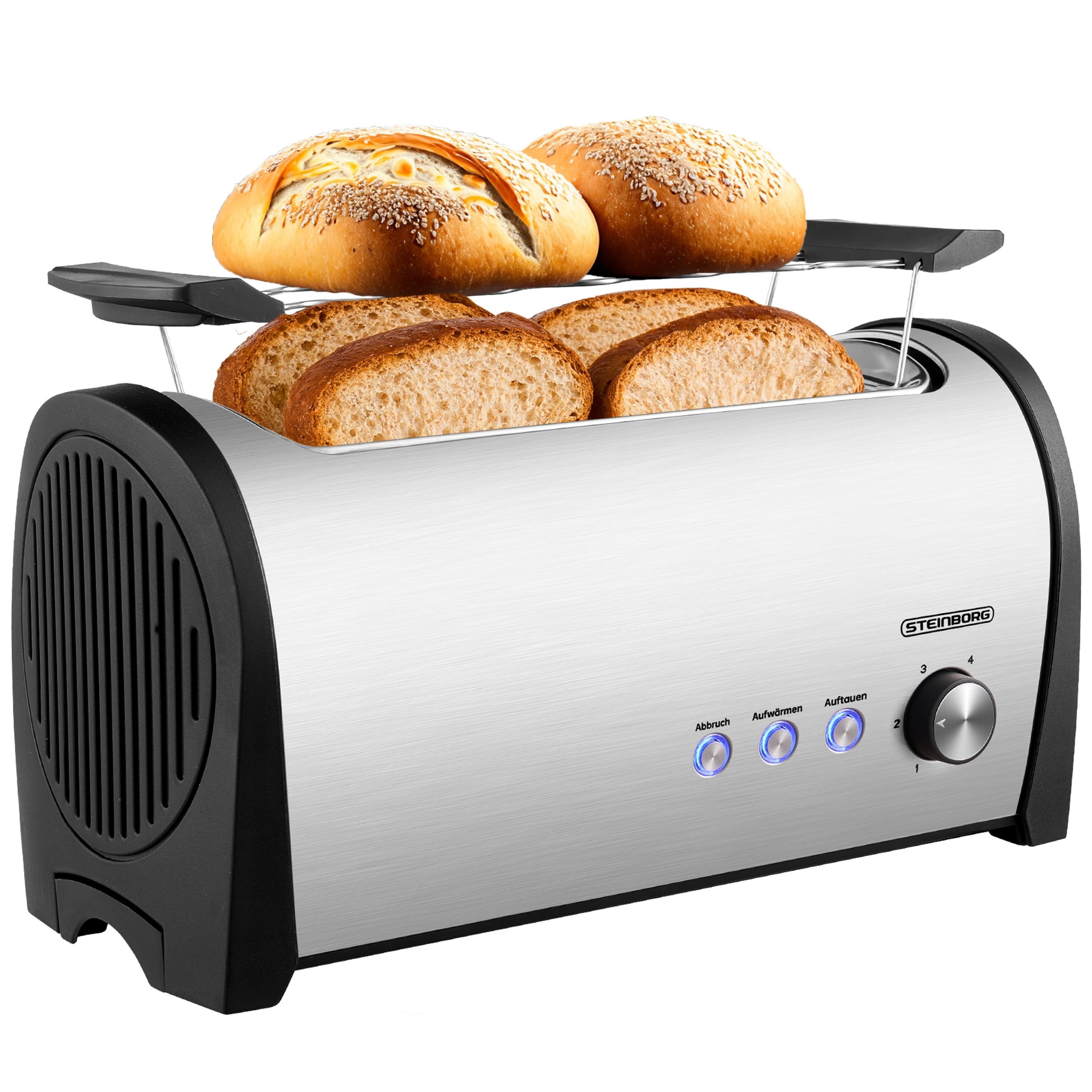STEINBORG Toaster SB-2213, 2 lange Schlitze, für 2 Scheiben, 1400 W, Selbstzentrierende Führung für eine gleichmäßige Bräunung