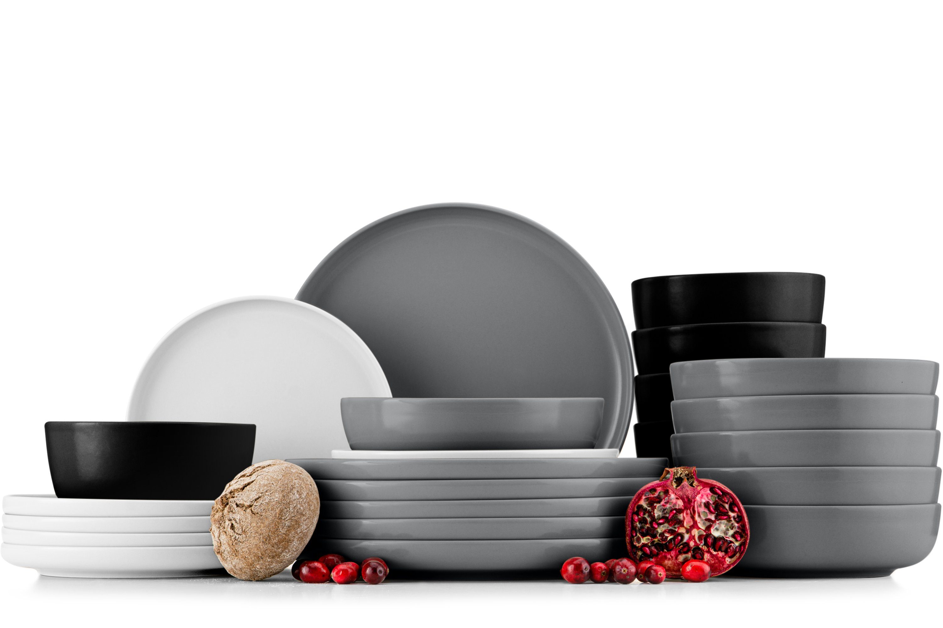 Konsimo Kombiservice VICTO Geschirrset hergestellt in der EU (24-tlg), 6 Personen, Steingut, spülmaschinengeeignet, mikrowellengeeignet, mehrfarbig, matt matt grau/weiß/schwarz/grau