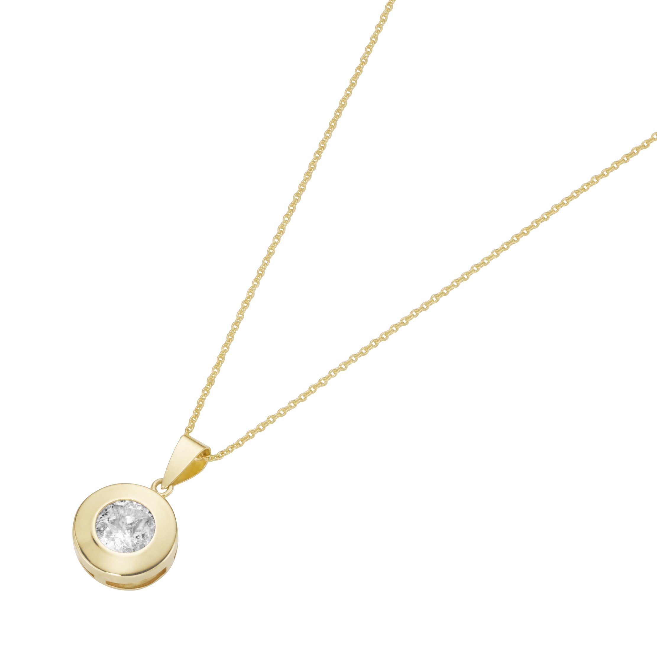 Luigi Merano Goldkette mit rundem Anhänger mit Zirkonia, Gold 375