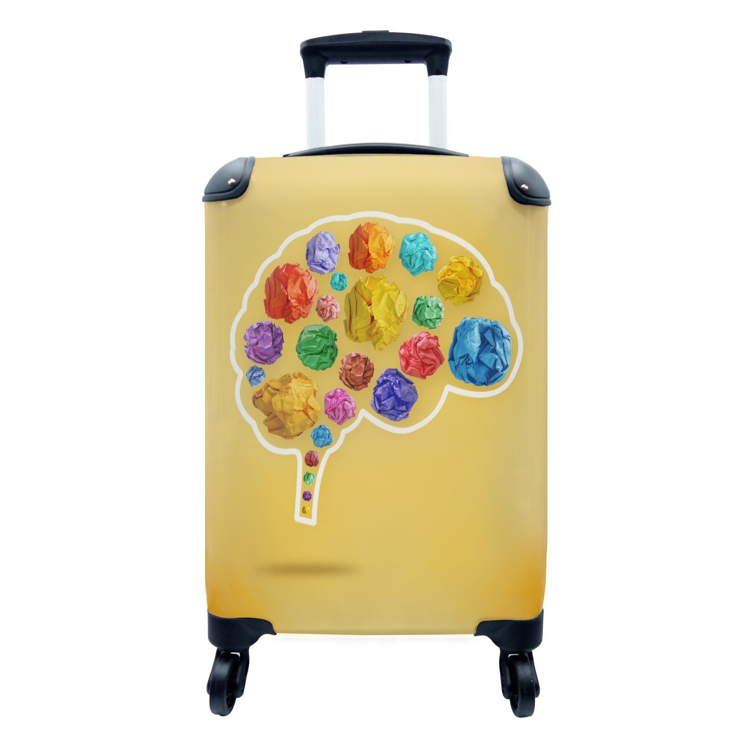 MuchoWow Handgepäckkoffer Gehirn - Papier - Regenbogen - Abstrakt, 4 Rollen, Reisetasche mit rollen, Handgepäck für Ferien, Trolley, Reisekoffer