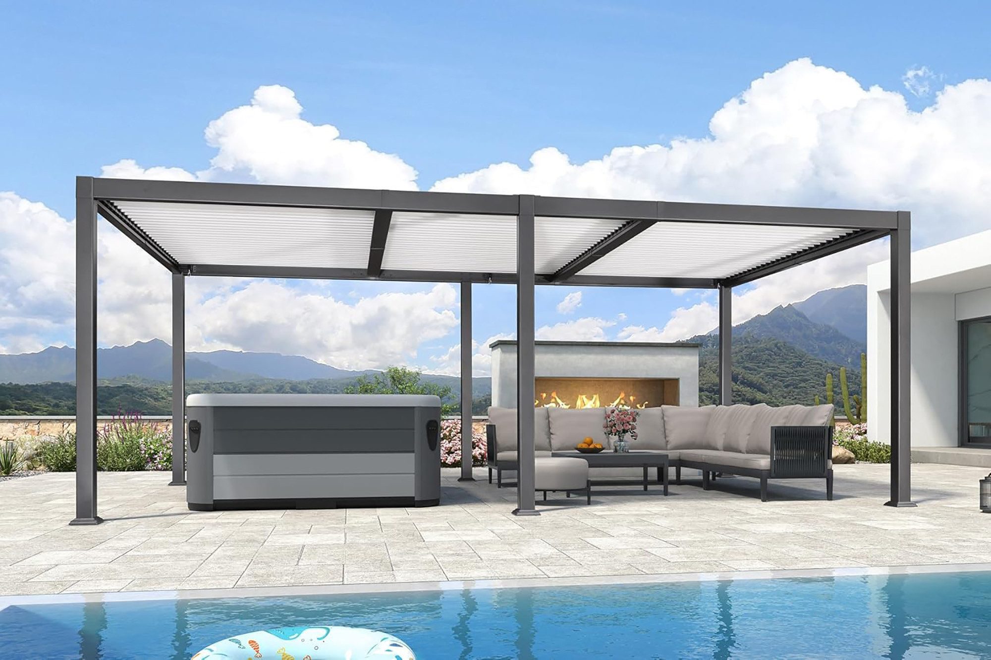 PURPLE LEAF Pergola Alu Terrassenüberdachung mit Lamellendach, stabiler Gartenpavillon, wasserdichte Gartenüberdachung für Balkon, Carport oder Grillplatz