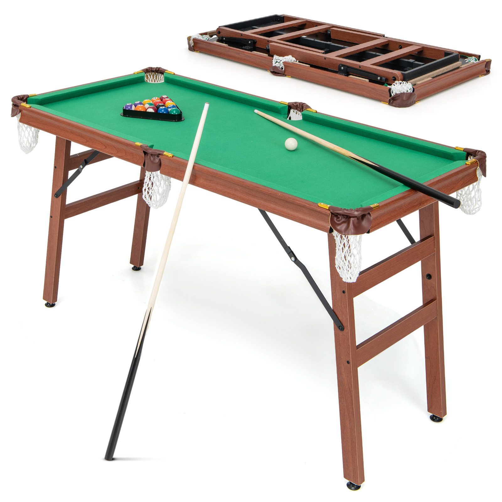 COSTWAY Billardtisch faltbarer Pooltisch-Set tragbarer Billardtisch, mit klappbaren Beinen, verstellbaren Fußnivellierern