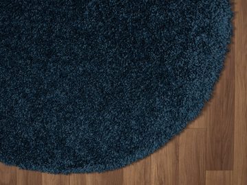 Teppich Hochflor Teppich SHAGGY dunkelblau rund diverse Größen, LebensWohnArt, Höhe: 3.7 mm