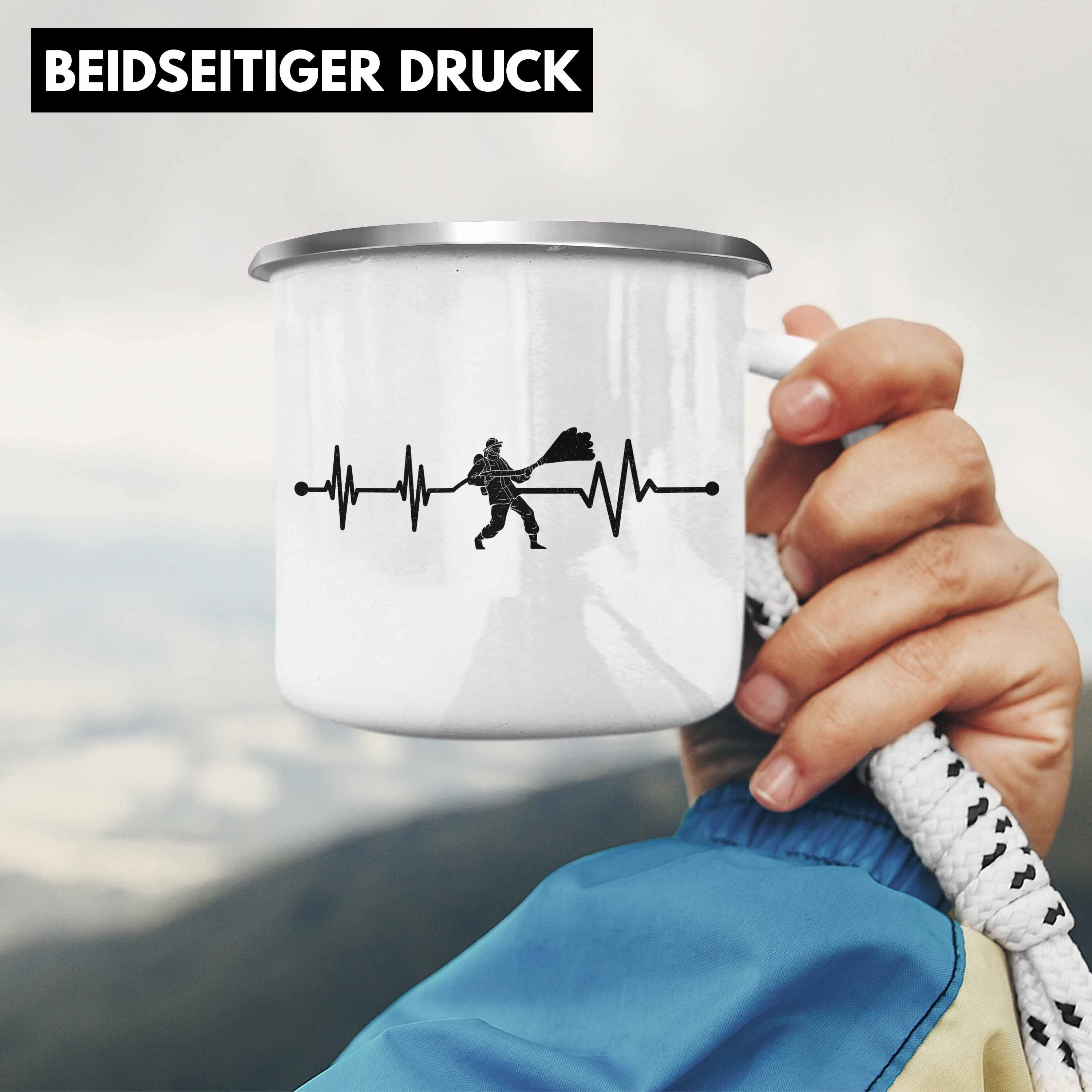 Trendation - Silber Emaille Feuerwehr Herzschlag Lustig Männer Geschenk Tasse Thermotasse Feuerwehrmann Geschenkidee Trendation