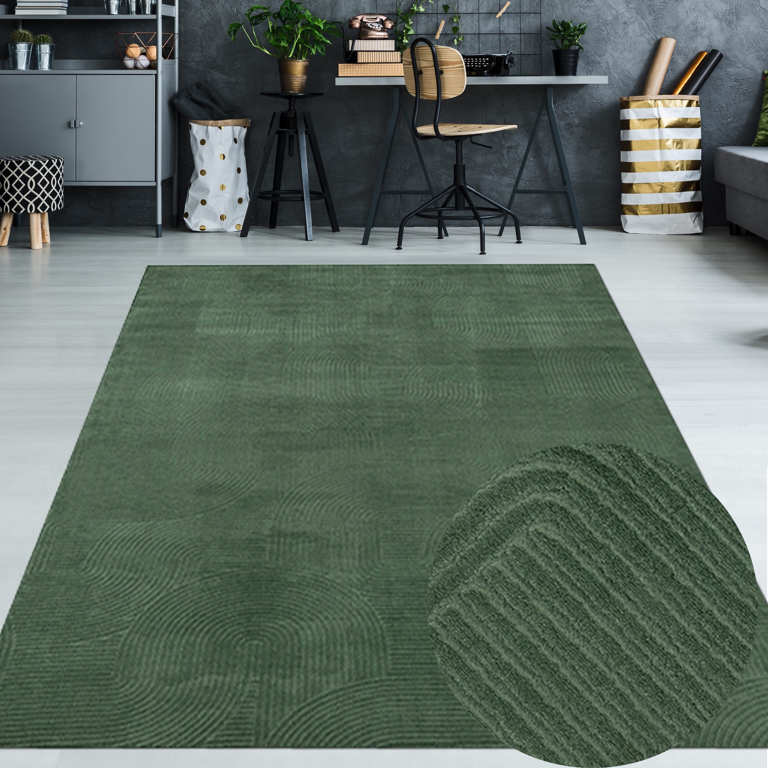 TeppichHome24 Teppich Flacher Wohnzimmerteppich Bogenmuster unifarben günstig online kaufen
