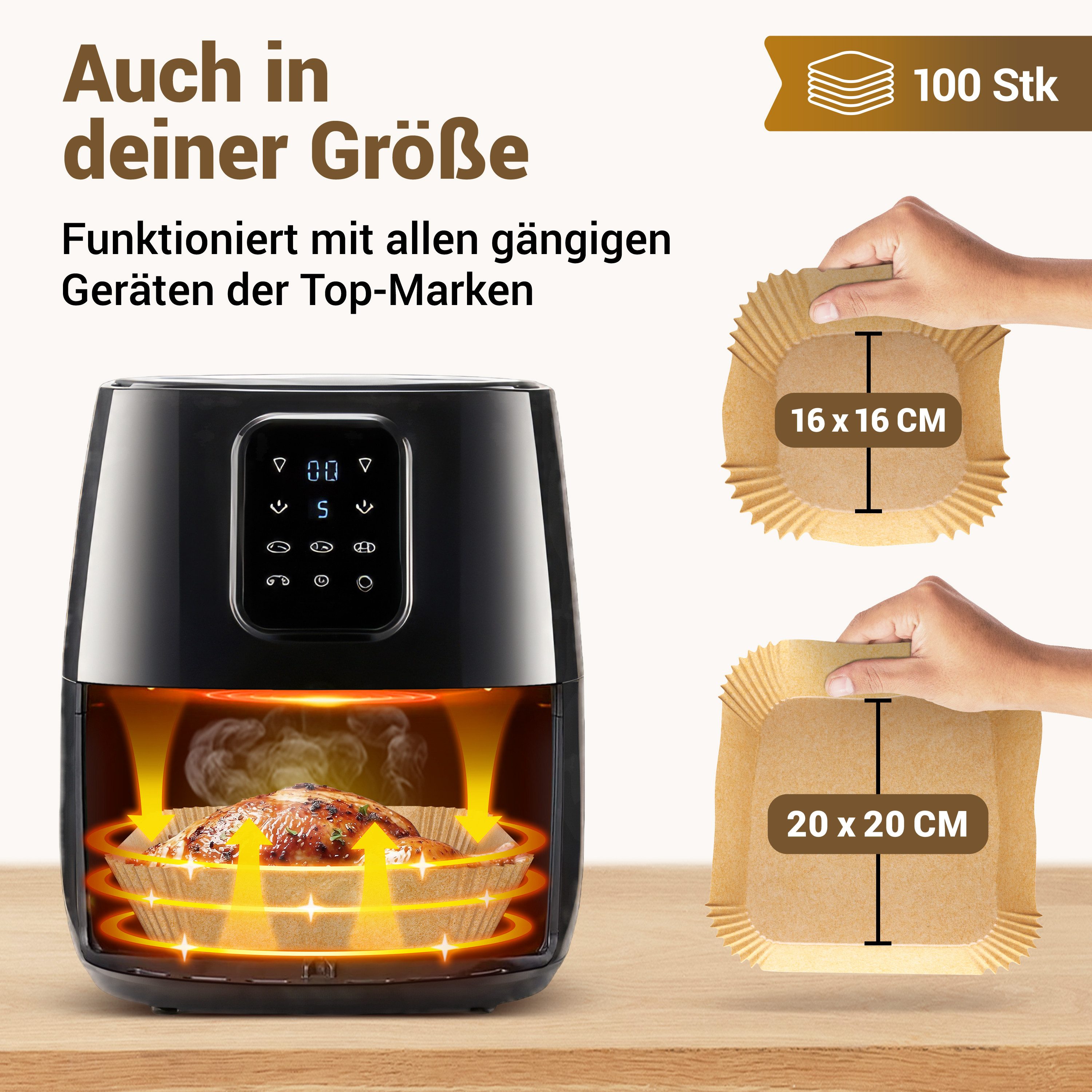 Smart-Planet Backpapier Backpapier für Heißluftfritteuse 125 Stk 20-24cm Airfryer, Antihaft-Beschichtung, rund, eckig – Bild 4 von 5