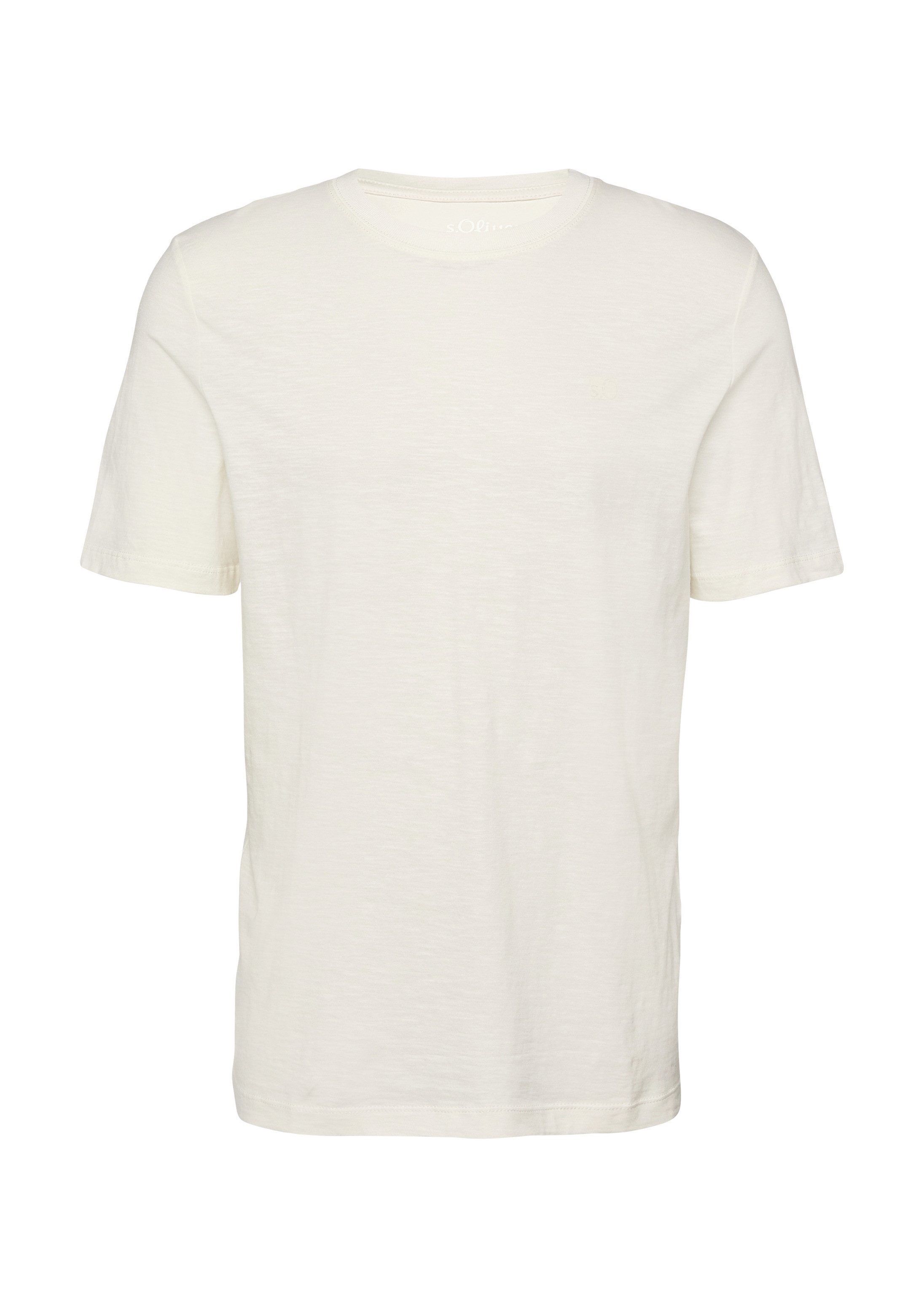 s.Oliver Kurzarmshirt T-Shirt T-Shirt in Flammgarnstruktur mit Logo-Detail