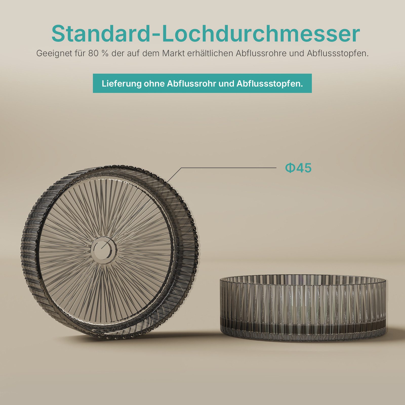 EMKE Aufsatzwaschbecken Rundes Glas Aufsatzwaschbecken 40 cm – modernes Design Waschschale – Bild 5 von 5