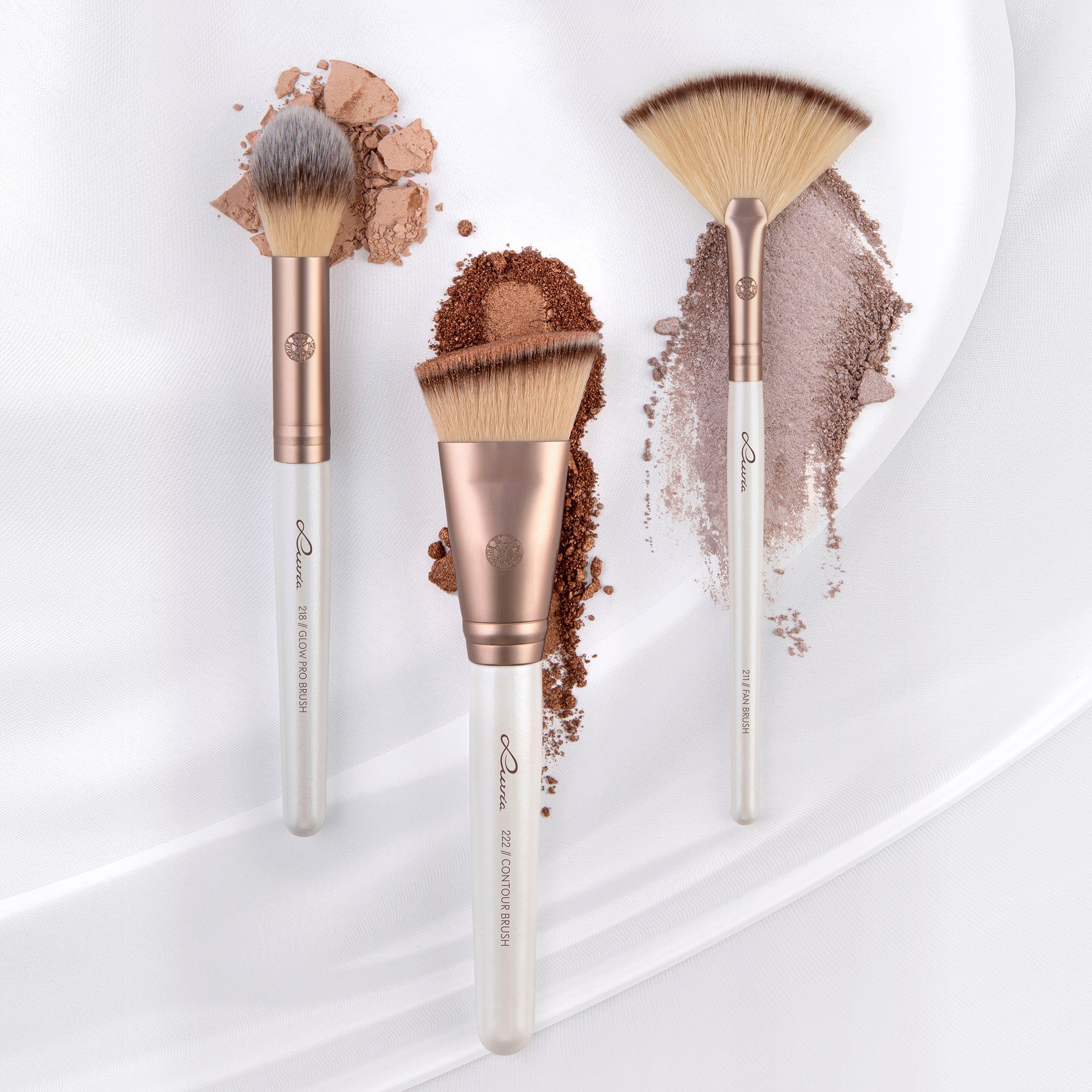 Luvia Cosmetics Kosmetikpinsel-Set HIGHLIGHT & CONTOUR SET, 3 tlg., Nurai-Pinselhaar, vegan und hautfreundlich, verliert keine Haare.