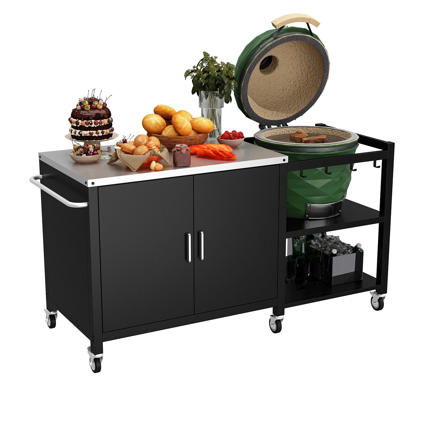 FUFU&GAGA Outdoor-Küchenmodul Outdoor- und Indoor-Grillwagen, Schwarz, Eise günstig online kaufen