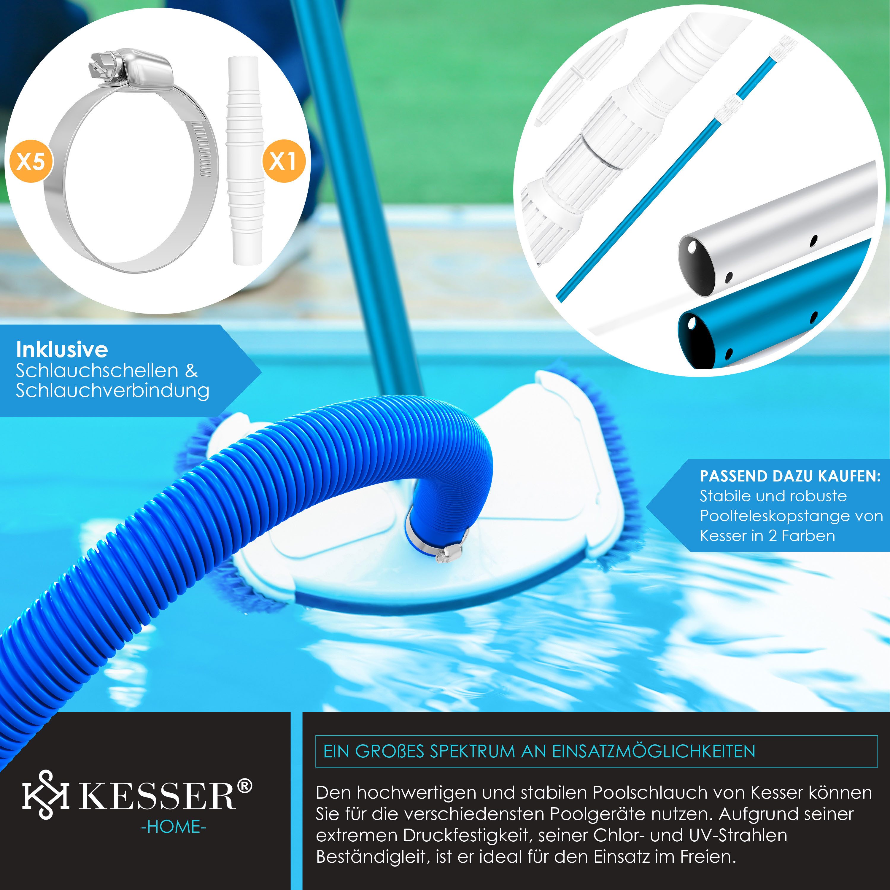 KESSER Poolschlauch, Schwimmbadschlauch Schwimmbadschlauch + Muffen Solarschlauch für Pool