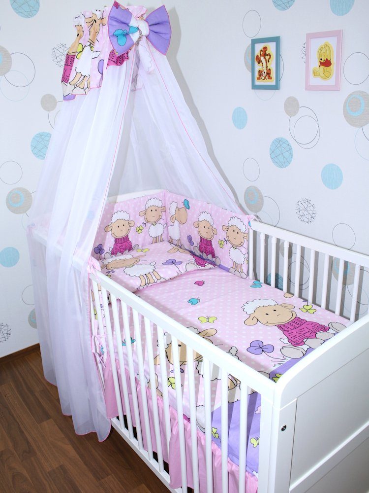 Babybettwäsche Baby Bettset - 6 teiliges Set mit Chiffon Himmel Bettwäsche Nestchen