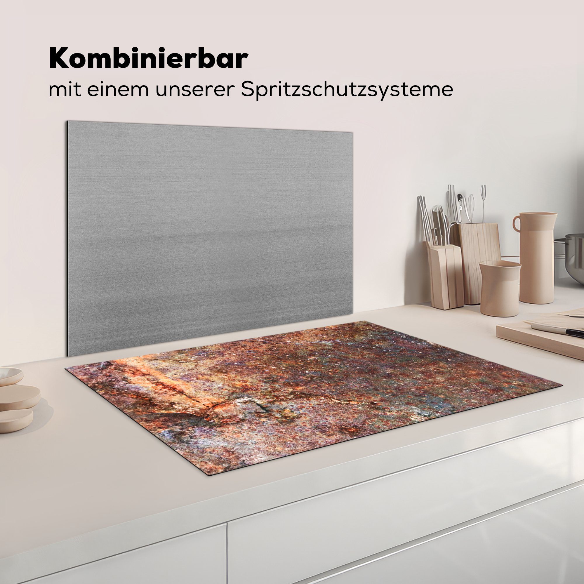 - Schutz - für Induktionskochfeld Vinyl, Herdblende-/Abdeckplatte küche, tlg), MuchoWow 81x52 die Ceranfeldabdeckung (1 Platte cm, Rost, Metall