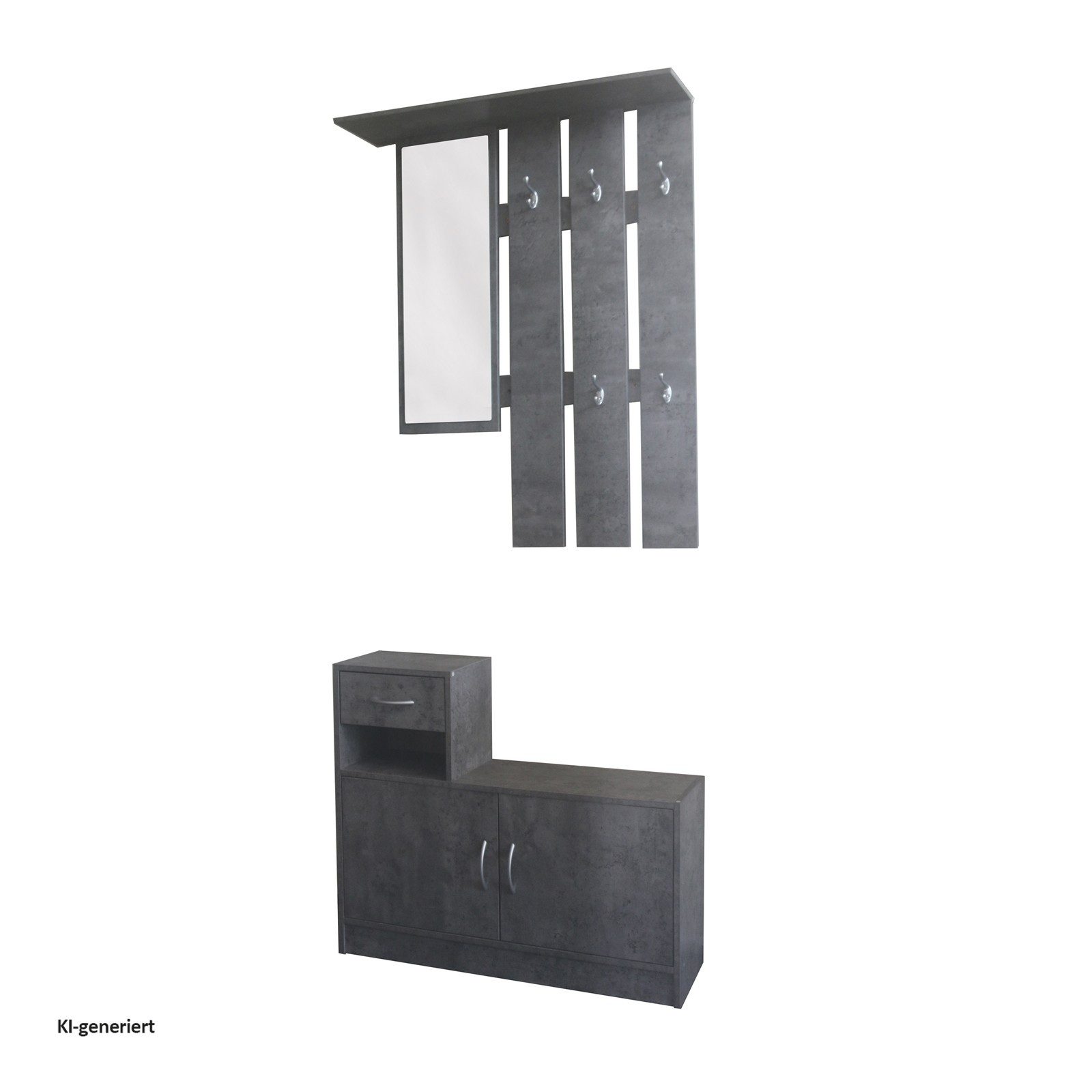 HTI-Line Garderoben-Set Garderobe Thekla, (Set, 2-St., 1x Garderobenpaneel und 1x Schuhschrank, ohne Dekoration), Garderobenpaneel mit Spiegel, Hutablage und 5  – Bild 3 von 4