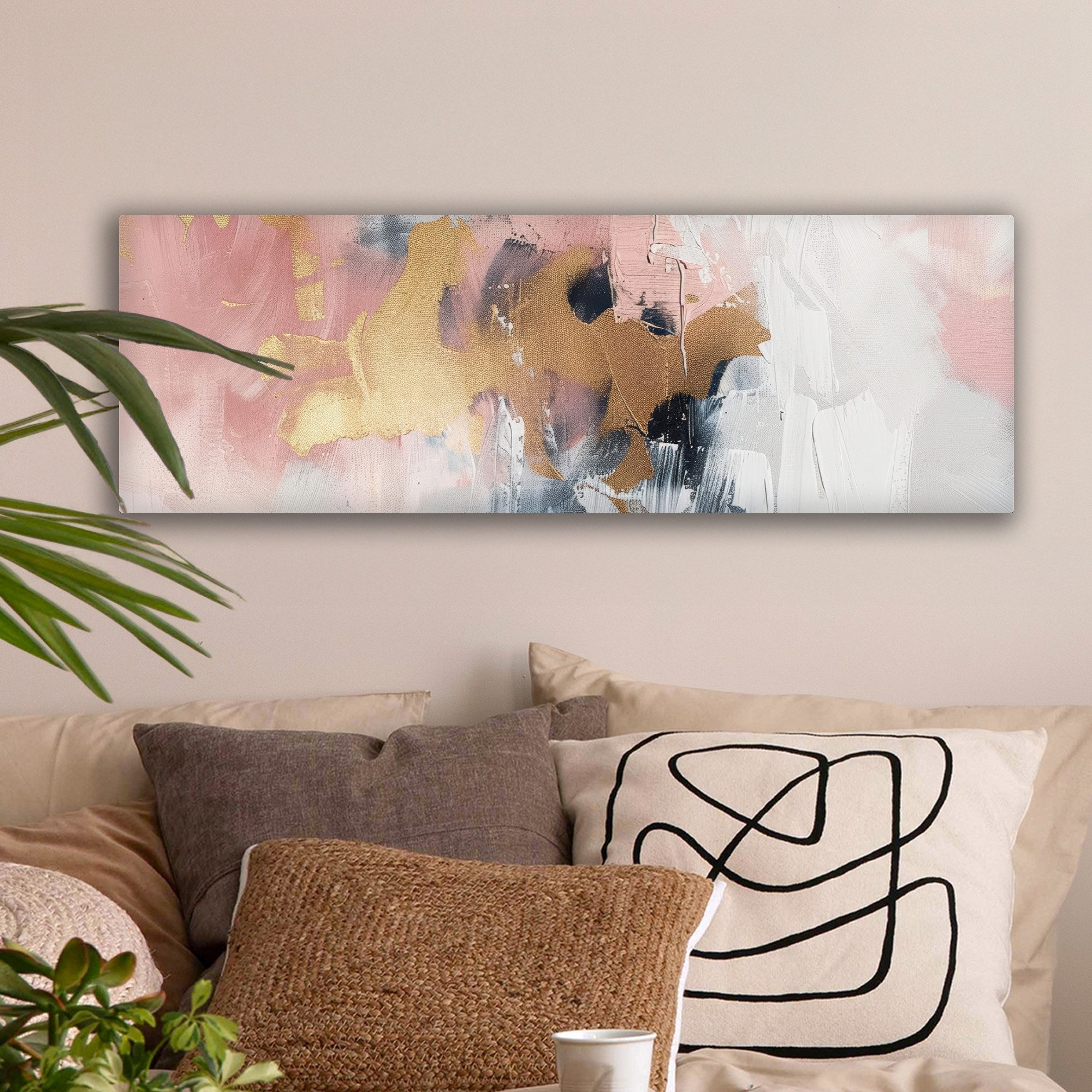 OneMillionCanvasses® Leinwandbild Panorama Abstrakt - Pastellfarben - Gold günstig online kaufen