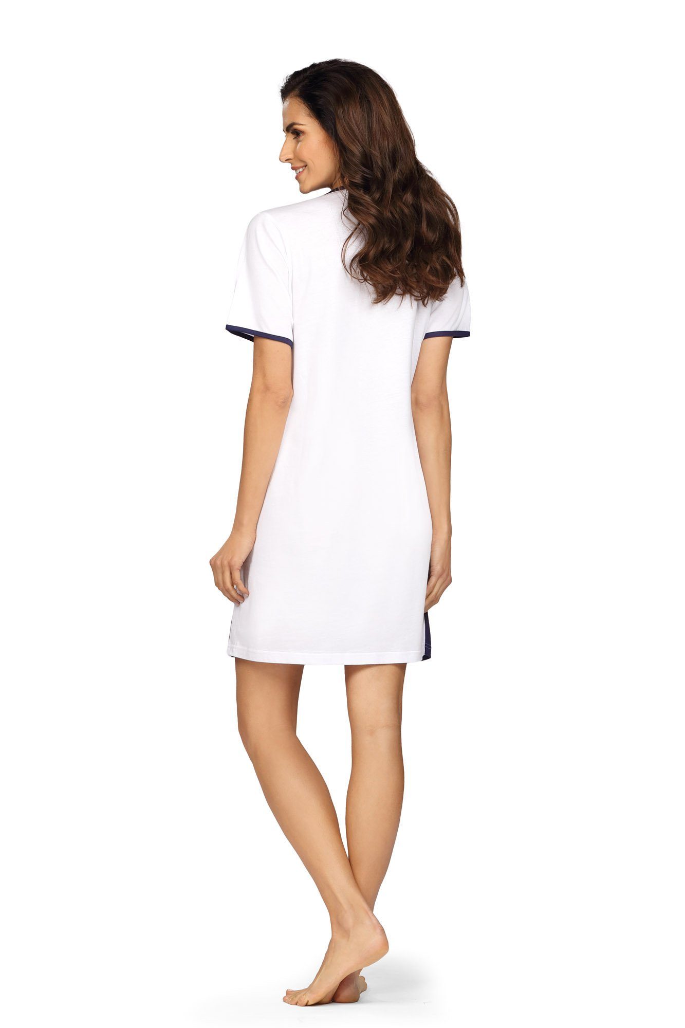 Kurzarm Nachthemd indigo comtessa ca.90cm Maritim-Look Nachthemd 1-tlg., Sleepshirt Damen Baumwolle (Set, Set)