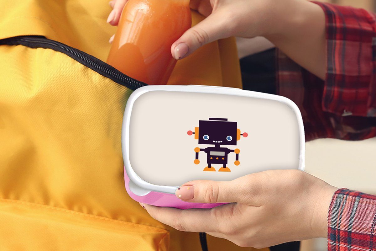 MuchoWow Lunchbox Beige Mädchen, Kind - - Roboter Erwachsene, rosa Snackbox, Brotdose Brotbox Kunststoff Antenne Kinder, Orange - für - (2-tlg), - Kunststoff, Kinder