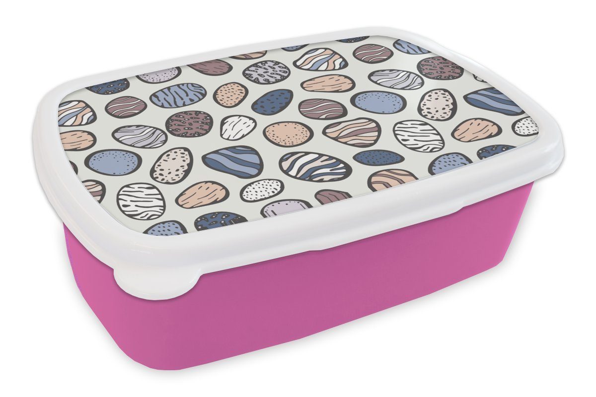 MuchoWow Lunchbox Steine - Snackbox, Brotdose - (2-tlg), Mädchen, Kunststoff rosa Kinder, Muster Brotbox Erwachsene, für Zen, Kunststoff