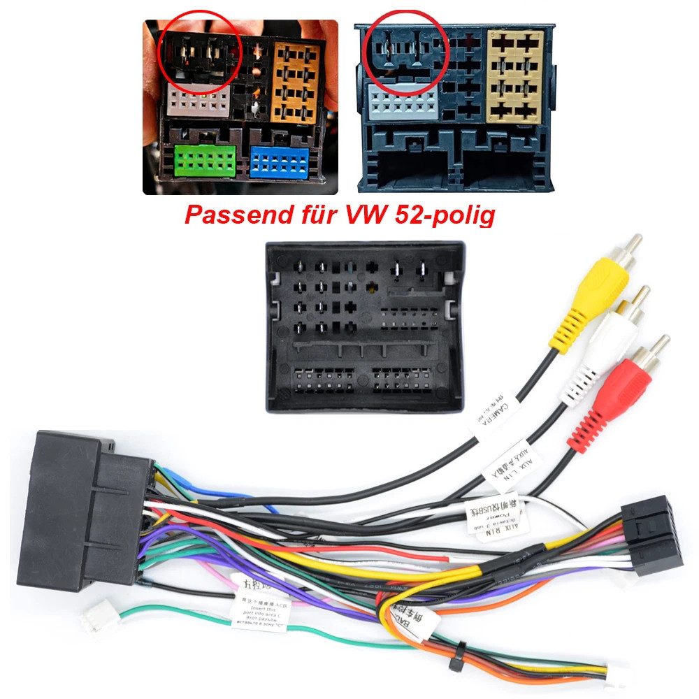 ESSGOO Autoradio-Kabelbaum 52-Pin Stromsteckeradapter Für VW Skoda 16Pin iSO Audio-Kabel