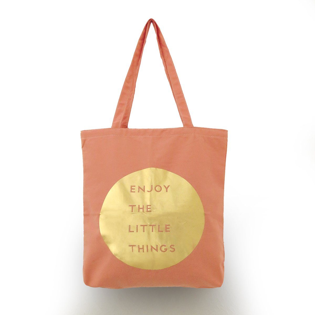 Sonia Originelli Umhängetasche Tragetasche goldener Druck "Enjoy little things" Stoffbeutel Baumwolle, Material: 100% Baumwolle Koralle