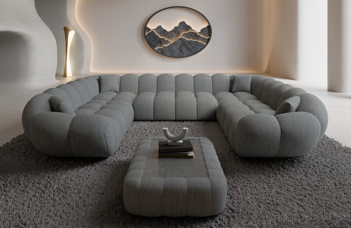 Sofa Dreams Loungesofa Maleron XXL Panorama Design Couch, 6-Sitzer, Polster Wohnlandschaft, Strukturstoff Bezug in Dunkelgrau